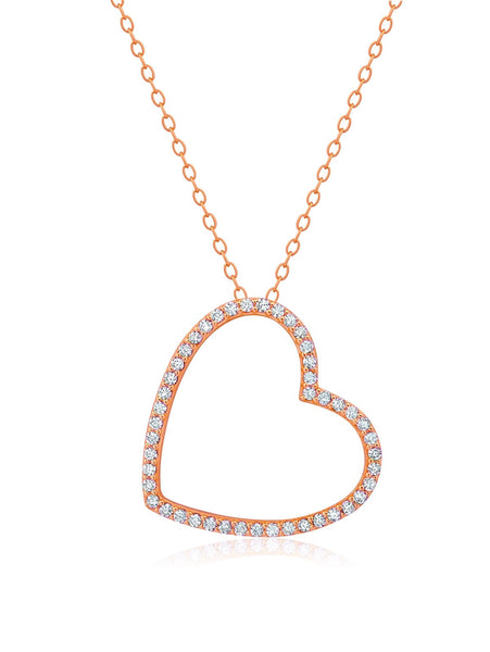 Crislu Jewelry Crislu Open Silhoutte Heart Necklace Finished in 18kt Rose Gold