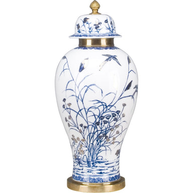 Danny's Fine Porcelain Home Decor Danny's Fine Porcelain 10L X 10W X 23H ROUND JAR WITH BRONZE- BLUE AND WHITE WITH REAL GOLD GLAZE 60320