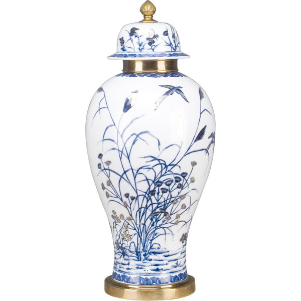 Danny's Fine Porcelain Home Decor Danny's Fine Porcelain 10L X 10W X 23H ROUND JAR WITH BRONZE- BLUE AND WHITE WITH REAL GOLD GLAZE 60320