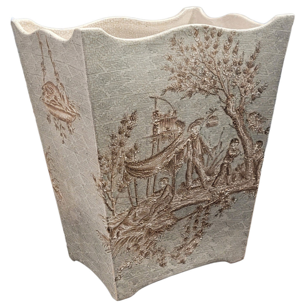 Danny's Fine Porcelain Home Decor Danny's Fine Porcelain 10Lx7wx12H Wastebasket - Celadon Lampas 13637