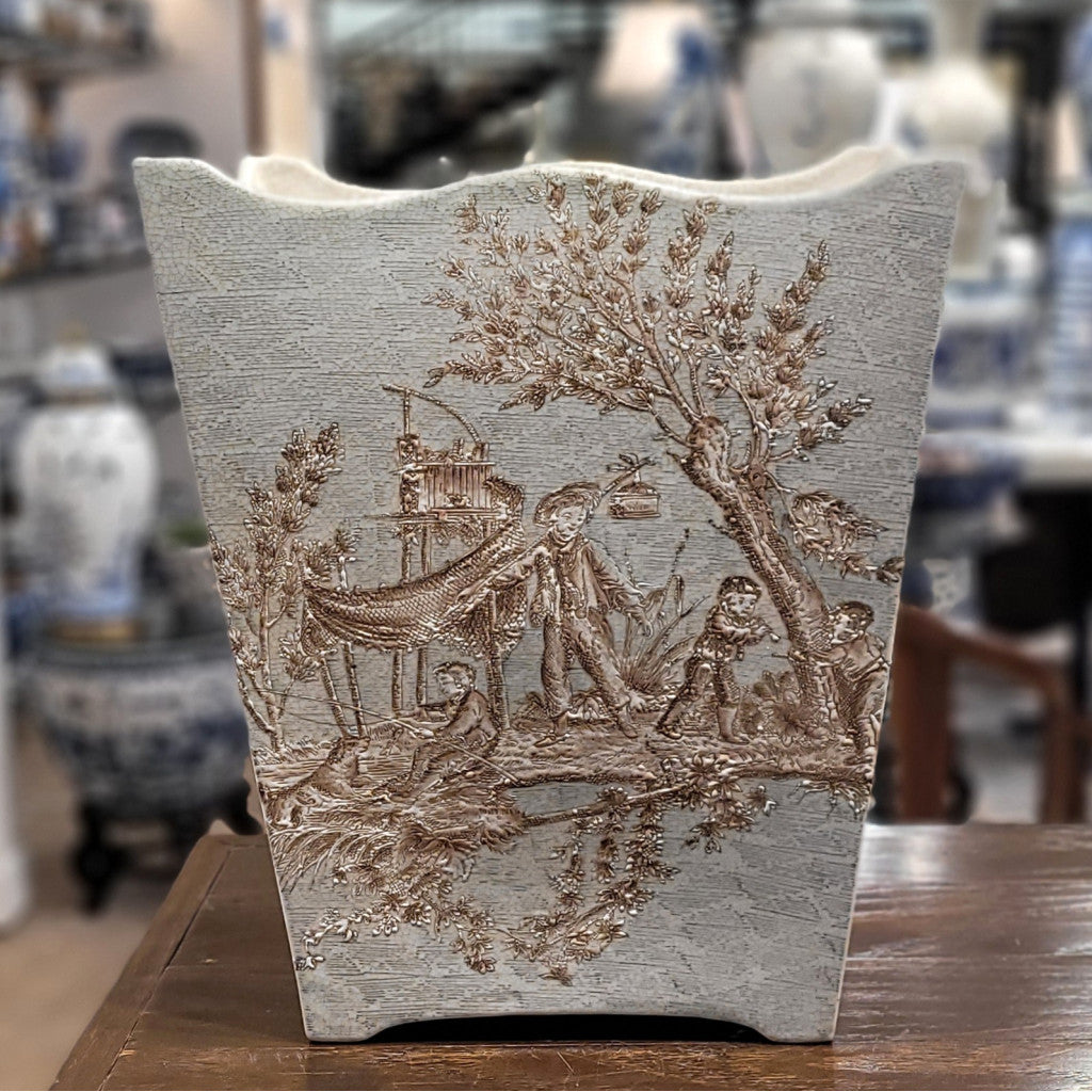 Danny's Fine Porcelain Home Decor Danny's Fine Porcelain 10Lx7wx12H Wastebasket - Celadon Lampas 13637