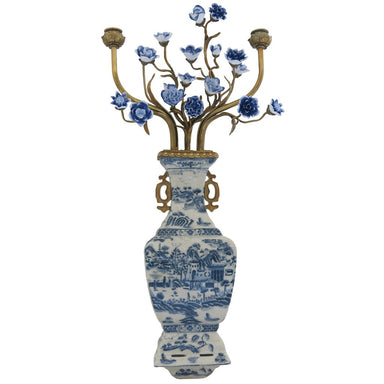 Danny's Fine Porcelain Home Decor Danny's Fine Porcelain 12L X 3.5W X 28H Wall Hanging Vase with Candle Cups Blue Willow 60997