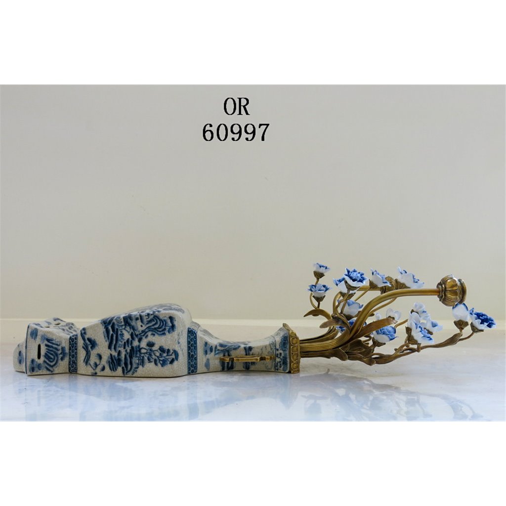 Danny's Fine Porcelain Home Decor Danny's Fine Porcelain 12L X 3.5W X 28H Wall Hanging Vase with Candle Cups Blue Willow 60997