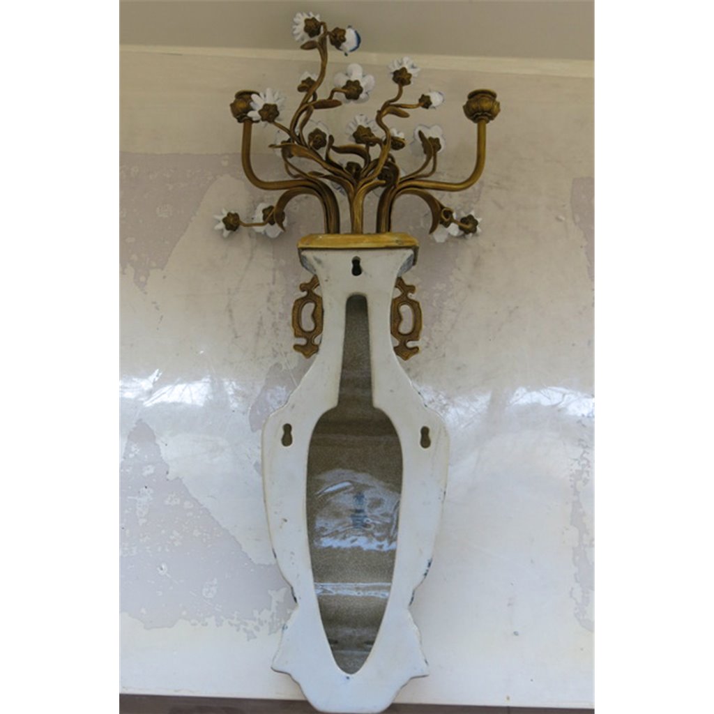 Danny's Fine Porcelain Home Decor Danny's Fine Porcelain 12L X 3.5W X 28H Wall Hanging Vase with Candle Cups Blue Willow 60997