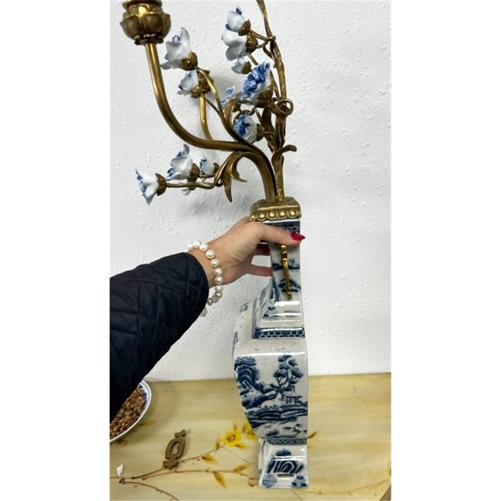 Danny's Fine Porcelain Home Decor Danny's Fine Porcelain 12L X 3.5W X 28H Wall Hanging Vase with Candle Cups Blue Willow 60997