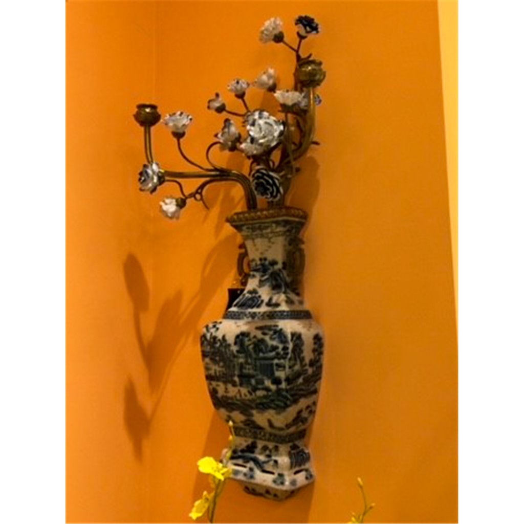 Danny's Fine Porcelain Home Decor Danny's Fine Porcelain 12L X 3.5W X 28H Wall Hanging Vase with Candle Cups Blue Willow 60997