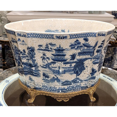 Danny's Fine Porcelain Home Decor Danny's Fine Porcelain 14.5x11x9.5 Porcelain Planter With Bronze Accent - Blue Willow 14080