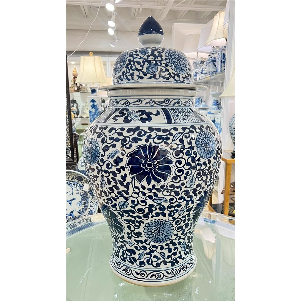 Danny's Fine Porcelain Home Decor Danny's Fine Porcelain 16.5L X 16.5W X 30H Temple Jar Blue And White Floral 51154