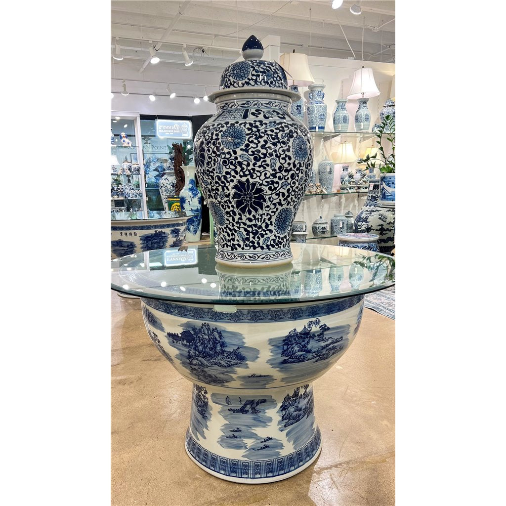 Danny's Fine Porcelain Home Decor Danny's Fine Porcelain 16.5L X 16.5W X 30H Temple Jar Blue And White Floral 51154