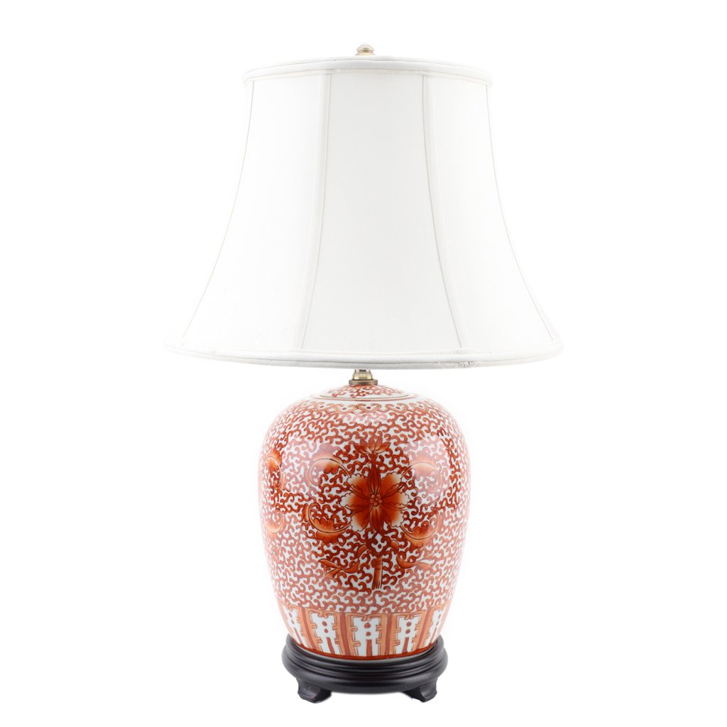 Danny's Fine Porcelain Lighting Danny's Fine Porcelain 16L X 16W X 26H Mellon Jar Lamp- Red Filigree(109-16-Be) 50725-L