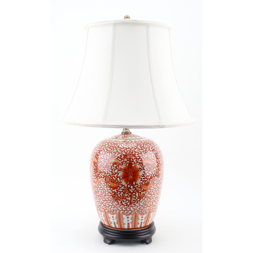 Danny's Fine Porcelain Lighting Danny's Fine Porcelain 16L X 16W X 26H Mellon Jar Lamp- Red Filigree(109-16-Be) 50725-L