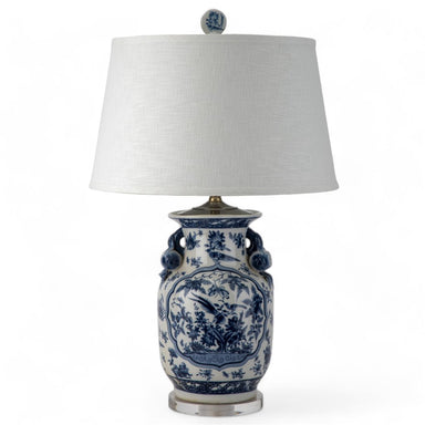 Danny's Fine Porcelain Lighting Danny's Fine Porcelain 17Lx17Wx 28H Round Vase Lamp - B/W Birds & Florals [Acrylic_Base/Sh:2-847-17] 10794-LA