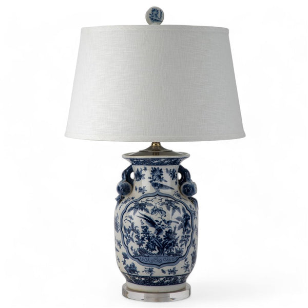 Danny's Fine Porcelain Lighting Danny's Fine Porcelain 17Lx17Wx 28H Round Vase Lamp - B/W Birds & Florals [Acrylic_Base/Sh:2-847-17] 10794-LA