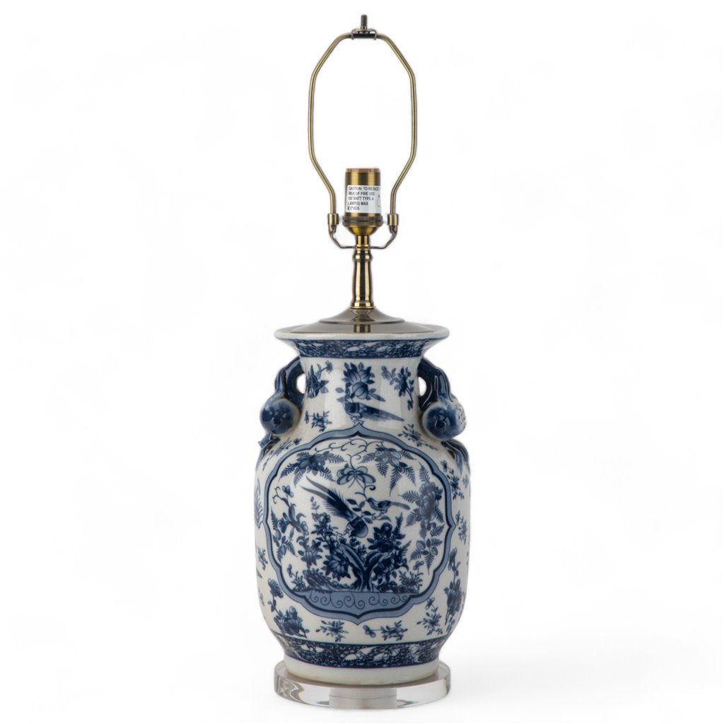 Danny's Fine Porcelain Lighting Danny's Fine Porcelain 17Lx17Wx 28H Round Vase Lamp - B/W Birds & Florals [Acrylic_Base/Sh:2-847-17] 10794-LA