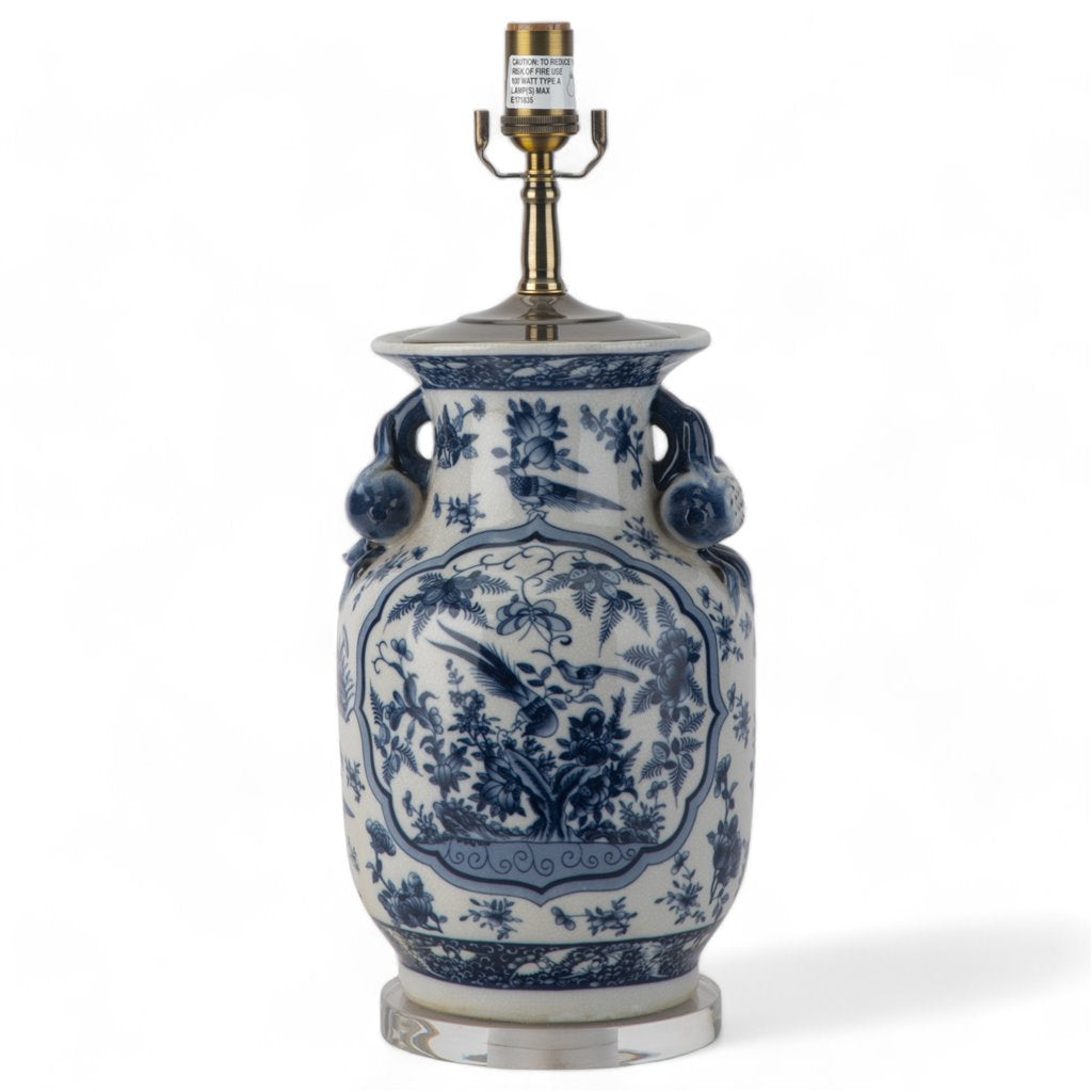 Danny's Fine Porcelain Lighting Danny's Fine Porcelain 17Lx17Wx 28H Round Vase Lamp - B/W Birds & Florals [Acrylic_Base/Sh:2-847-17] 10794-LA