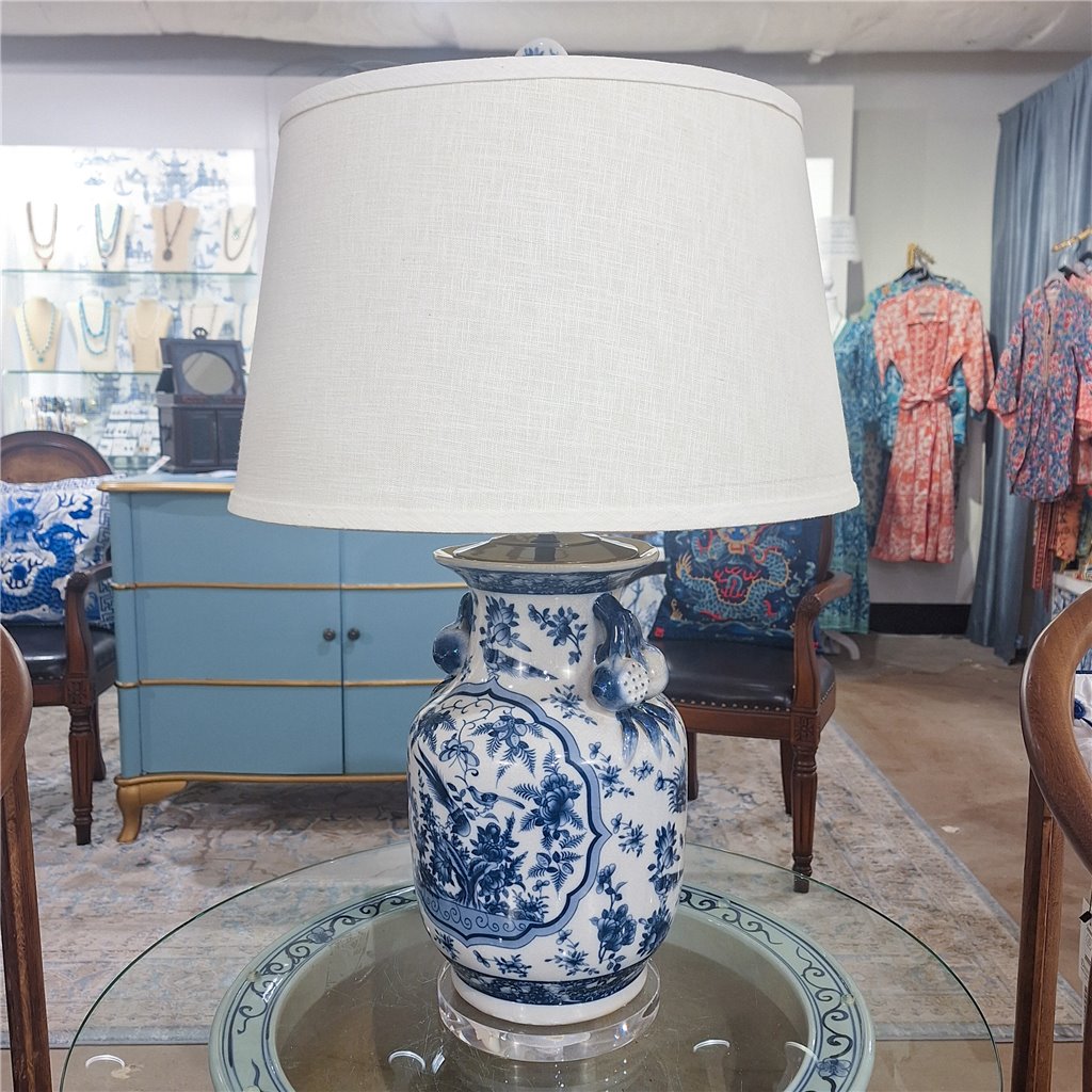 Danny's Fine Porcelain Lighting Danny's Fine Porcelain 17Lx17Wx 28H Round Vase Lamp - B/W Birds & Florals [Acrylic_Base/Sh:2-847-17] 10794-LA