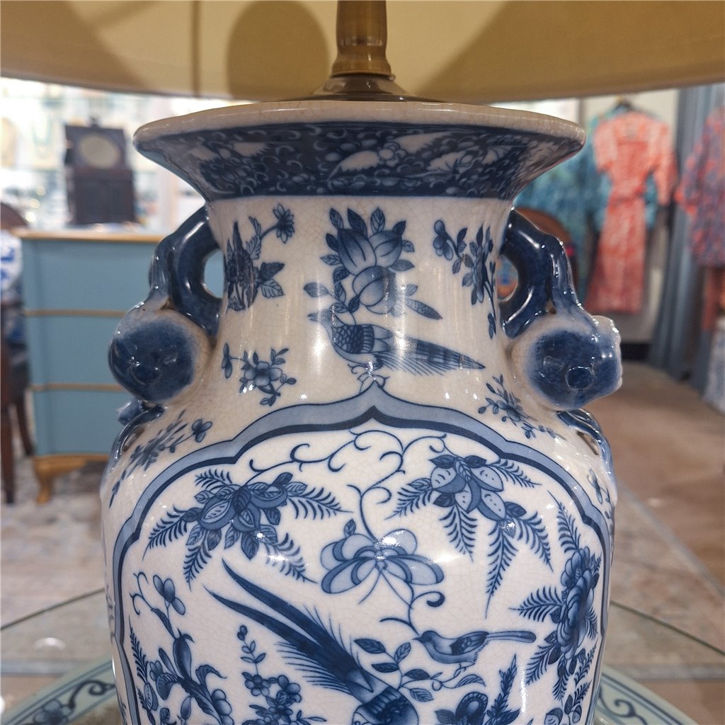 Danny's Fine Porcelain Lighting Danny's Fine Porcelain 17Lx17Wx 28H Round Vase Lamp - B/W Birds & Florals [Acrylic_Base/Sh:2-847-17] 10794-LA