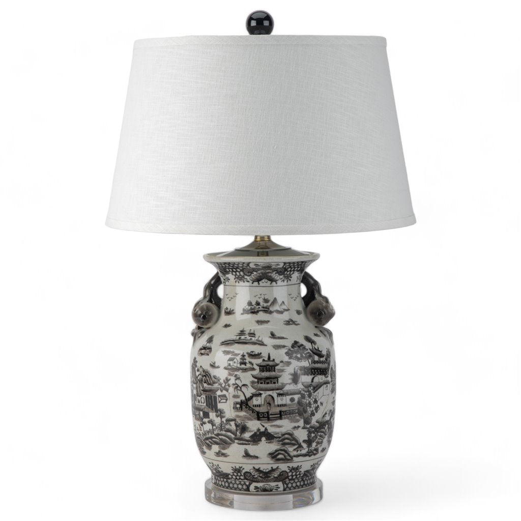 Danny's Fine Porcelain Lighting Danny's Fine Porcelain 17Lx17Wx30H Porcelain Lamp - Black And White Willow [Acrylic_Base/Sh:2-847-17] 14231-LA