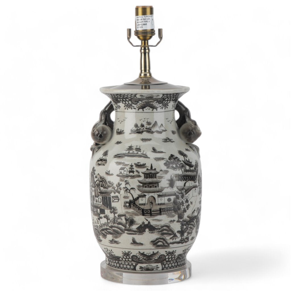 Danny's Fine Porcelain Lighting Danny's Fine Porcelain 17Lx17Wx30H Porcelain Lamp - Black And White Willow [Acrylic_Base/Sh:2-847-17] 14231-LA