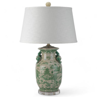 Danny's Fine Porcelain Lighting Danny's Fine Porcelain 17Lx17Wx30H Porcelain Lamp - Green And White [Acrylic_Base/Sh:2-847-17] 14241-LA