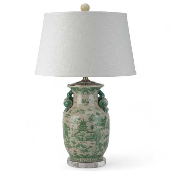 Danny's Fine Porcelain Lighting Danny's Fine Porcelain 17Lx17Wx30H Porcelain Lamp - Green And White [Acrylic_Base/Sh:2-847-17] 14241-LA