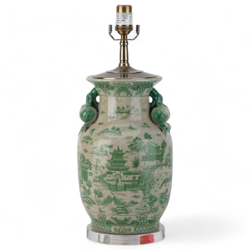 Danny's Fine Porcelain Lighting Danny's Fine Porcelain 17Lx17Wx30H Porcelain Lamp - Green And White [Acrylic_Base/Sh:2-847-17] 14241-LA