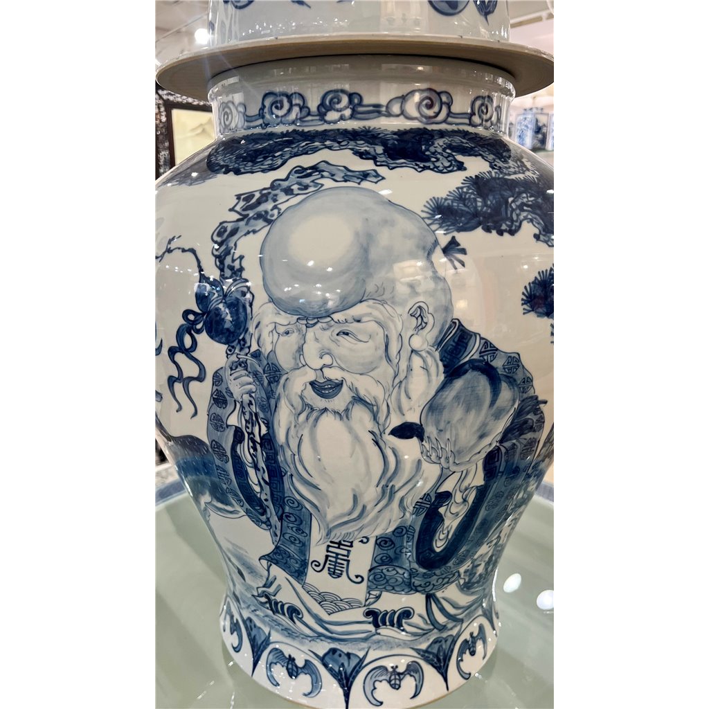 Danny's Fine Porcelain Home Decor Danny's Fine Porcelain 20L X20W X 32H Big Temple Lidded Jar Blue And White Longevity 51156