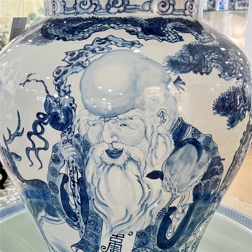 Danny's Fine Porcelain Home Decor Danny's Fine Porcelain 20L X20W X 32H Big Temple Lidded Jar Blue And White Longevity 51156
