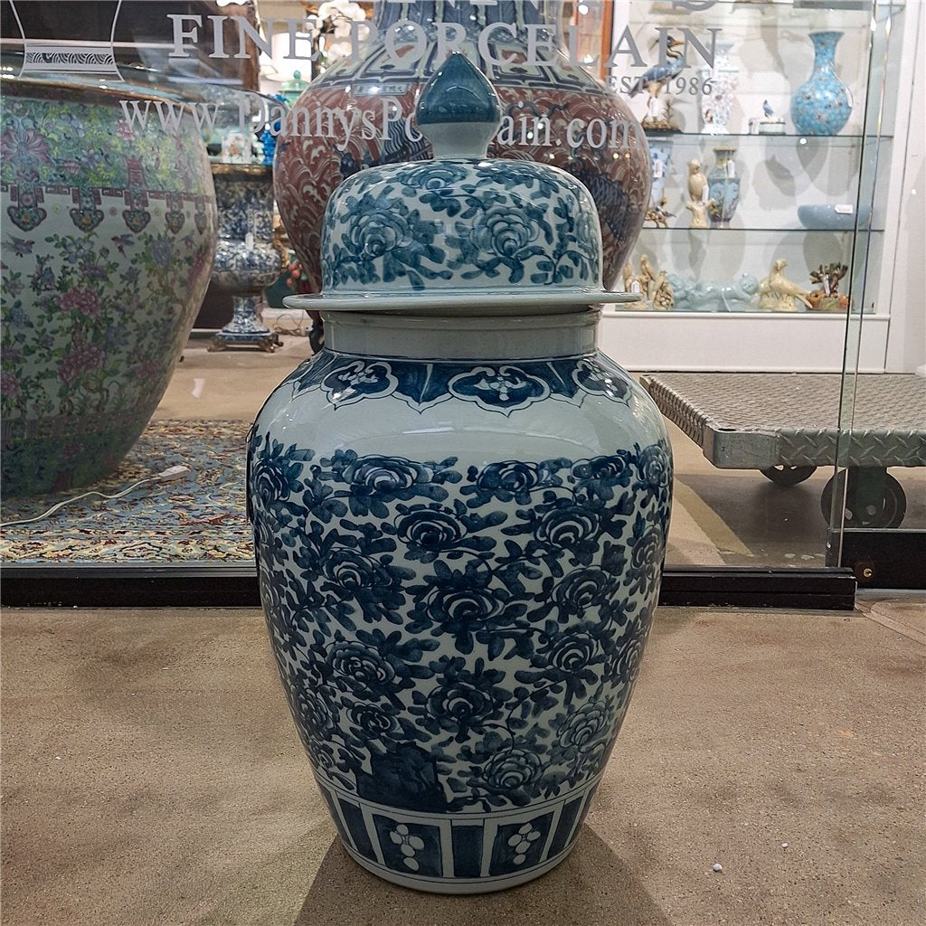 Danny's Fine Porcelain Home Decor Danny's Fine Porcelain 30h Lidded Jar-Green Peony