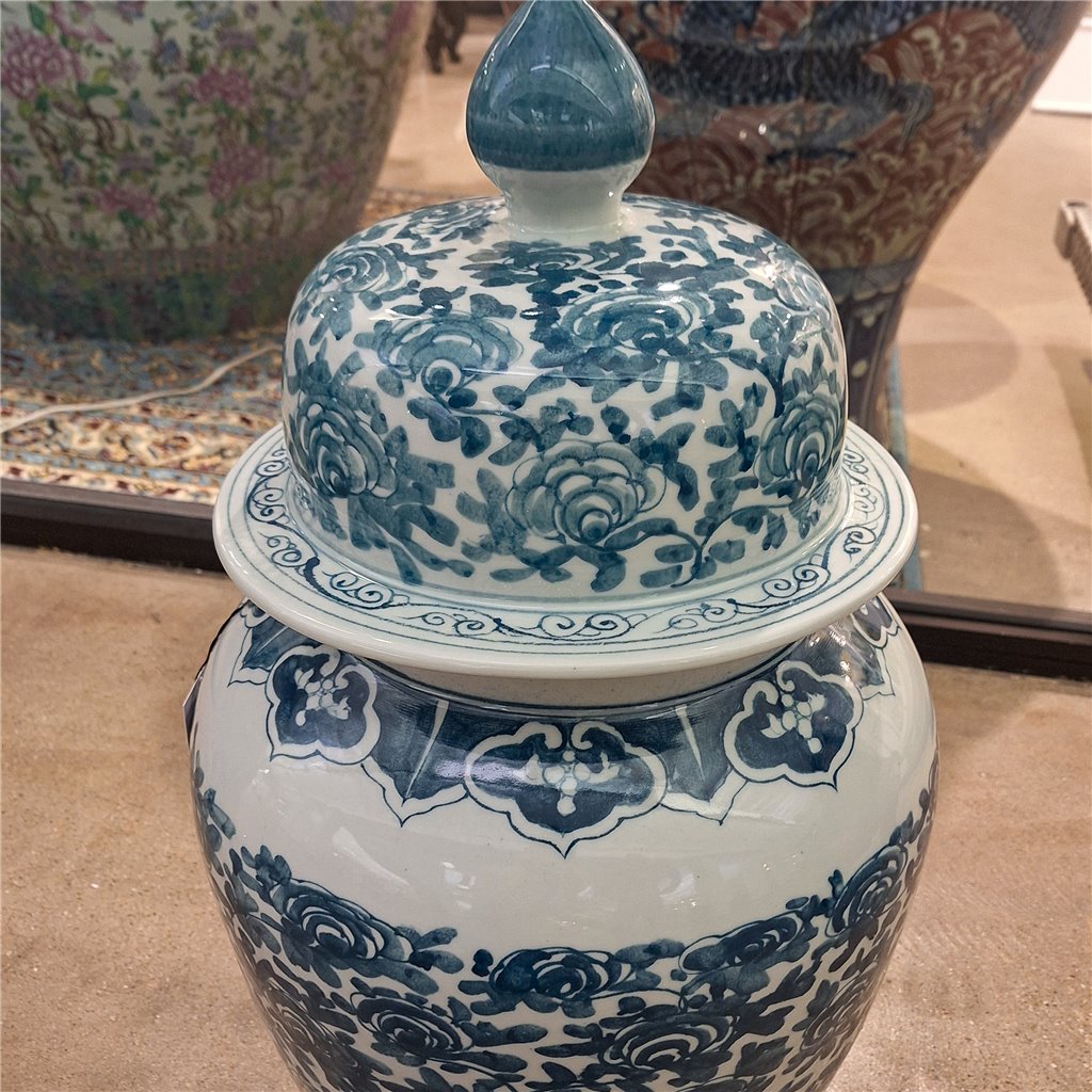 Danny's Fine Porcelain Home Decor Danny's Fine Porcelain 30h Lidded Jar-Green Peony