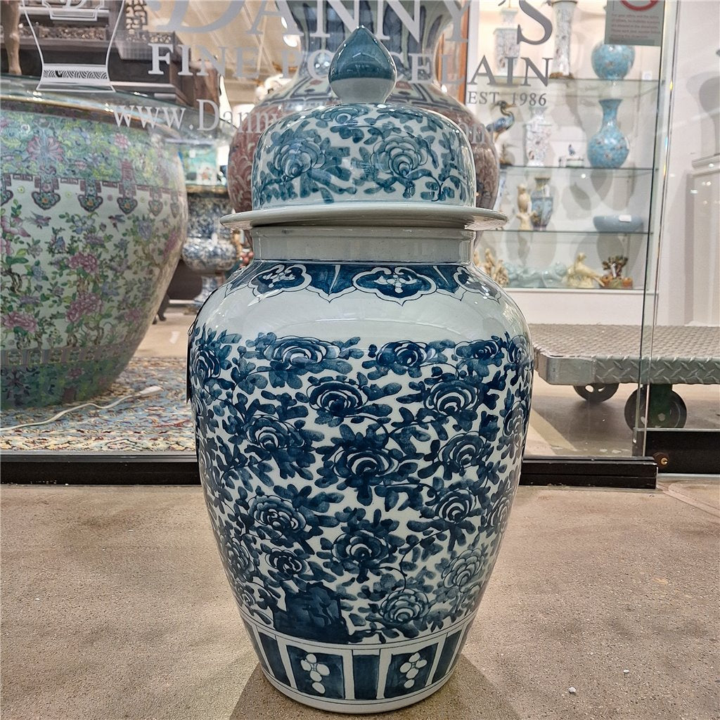 Danny's Fine Porcelain Home Decor Danny's Fine Porcelain 30h Lidded Jar-Green Peony