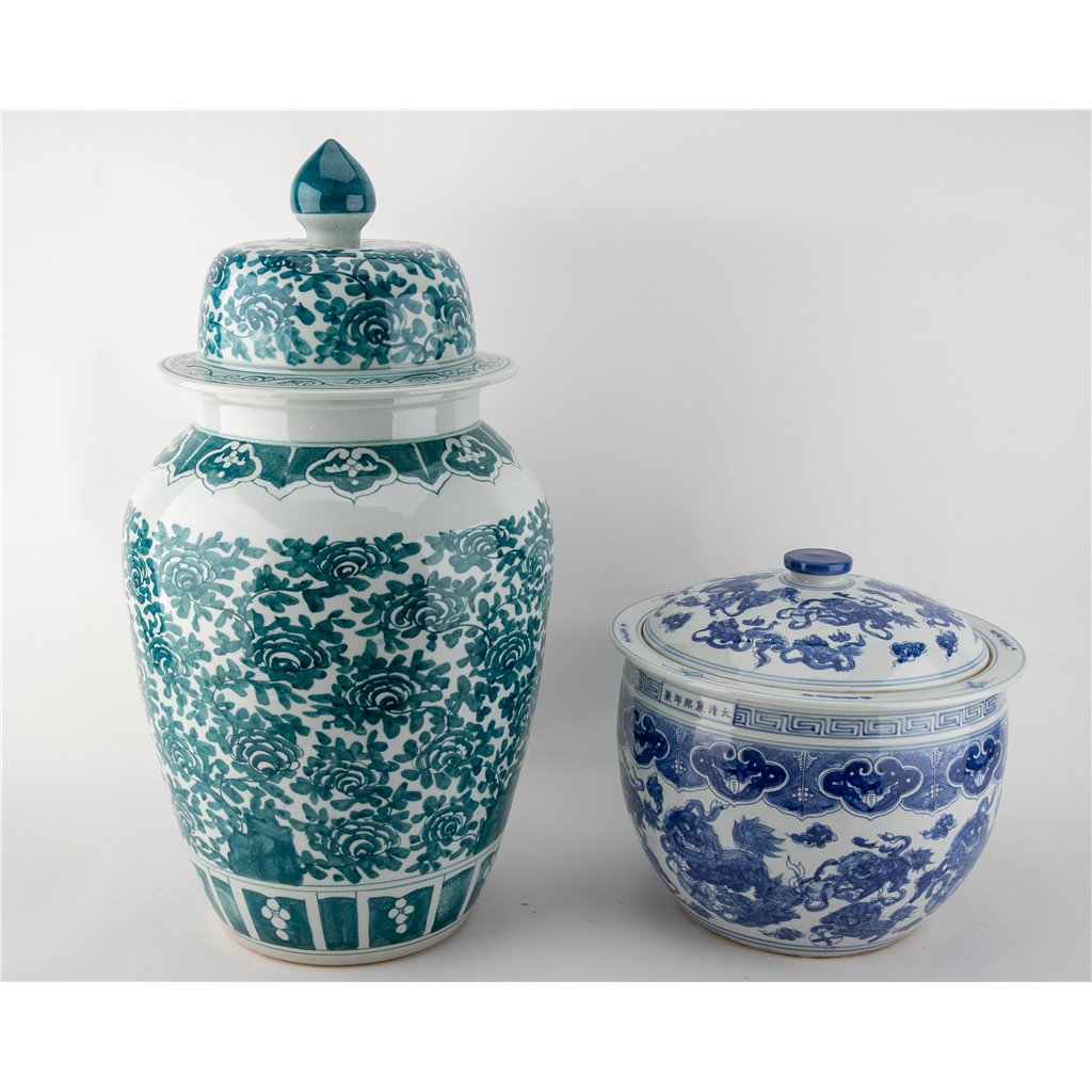Danny's Fine Porcelain Home Decor Danny's Fine Porcelain 30h Lidded Jar-Green Peony