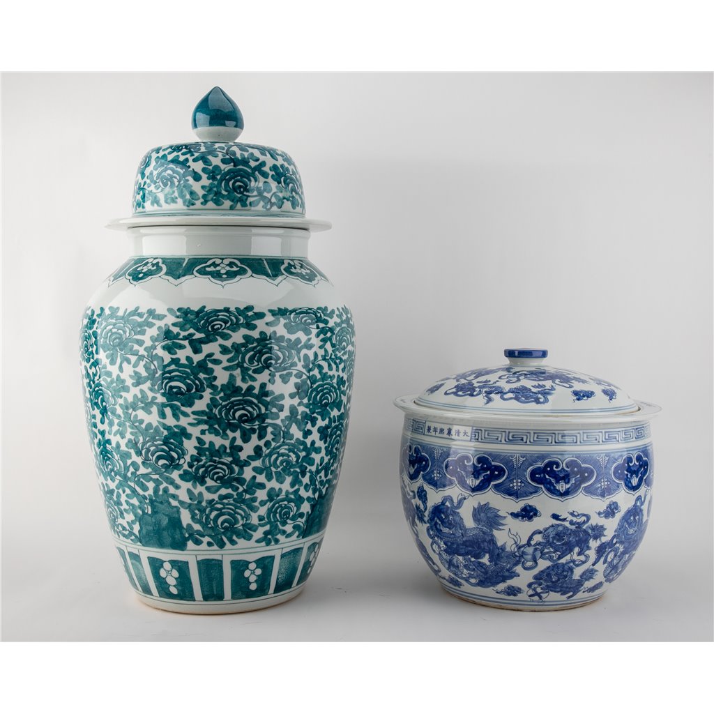 Danny's Fine Porcelain Home Decor Danny's Fine Porcelain 30h Lidded Jar-Green Peony