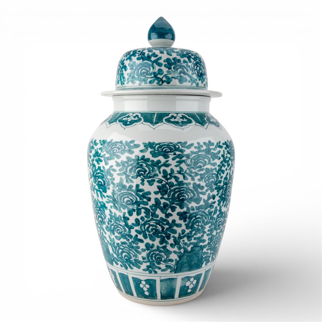 Danny's Fine Porcelain Home Decor Danny's Fine Porcelain 30h Lidded Jar-Green Peony