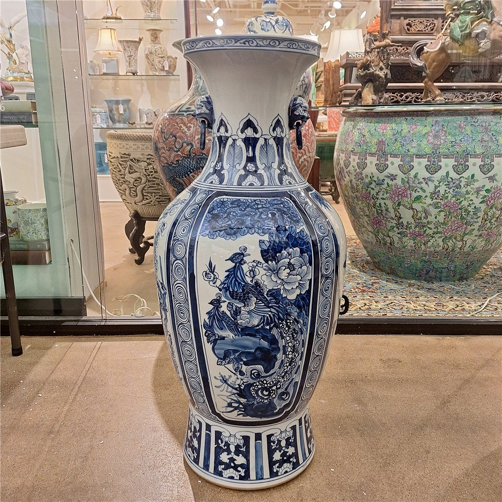 Danny's Fine Porcelain Home Decor Danny's Fine Porcelain 36h Lantern Vase- Blue and White Four Season. Display It Alone Or with