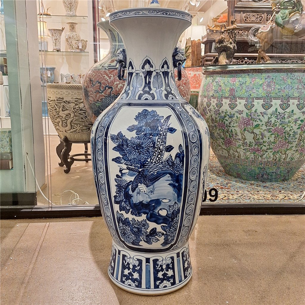 Danny's Fine Porcelain Home Decor Danny's Fine Porcelain 36h Lantern Vase- Blue and White Four Season. Display It Alone Or with
