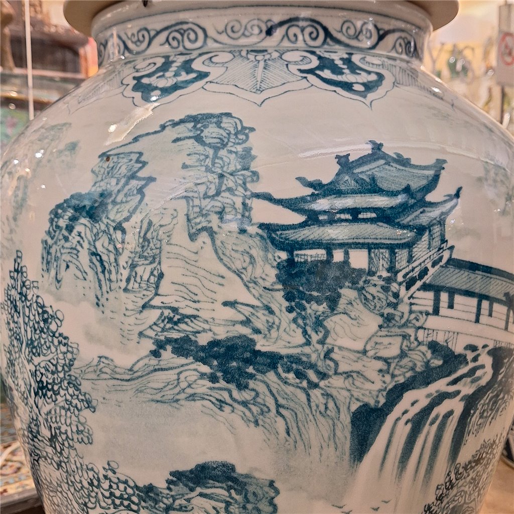 Danny's Fine Porcelain Home Decor Danny's Fine Porcelain 40h Lidded Warrior Jar-Green Scenic