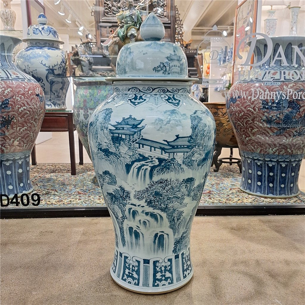 Danny's Fine Porcelain Home Decor Danny's Fine Porcelain 40h Lidded Warrior Jar-Green Scenic