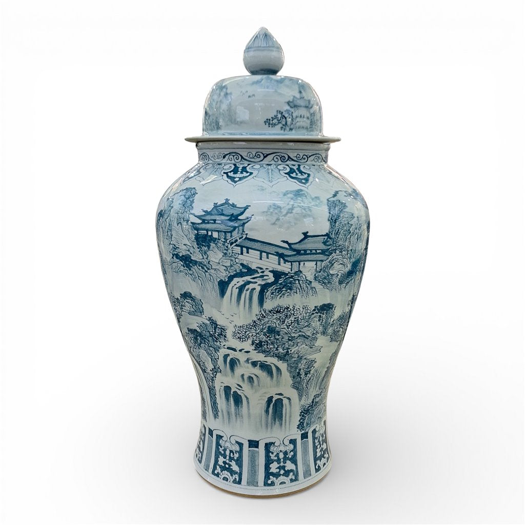 Danny's Fine Porcelain Home Decor Danny's Fine Porcelain 40h Lidded Warrior Jar-Green Scenic