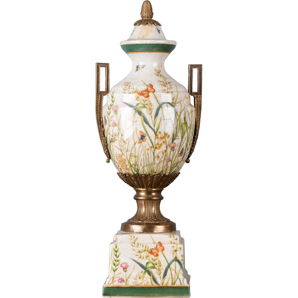 Danny's Fine Porcelain Home Decor Danny's Fine Porcelain 6L X 6W X 18H PORCELAIN JAR WITH BRONZE ORMOLU- WILD FIELD BUTTERFLY 14021