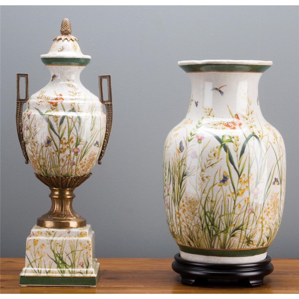 Danny's Fine Porcelain Home Decor Danny's Fine Porcelain 6L X 6W X 18H PORCELAIN JAR WITH BRONZE ORMOLU- WILD FIELD BUTTERFLY 14021