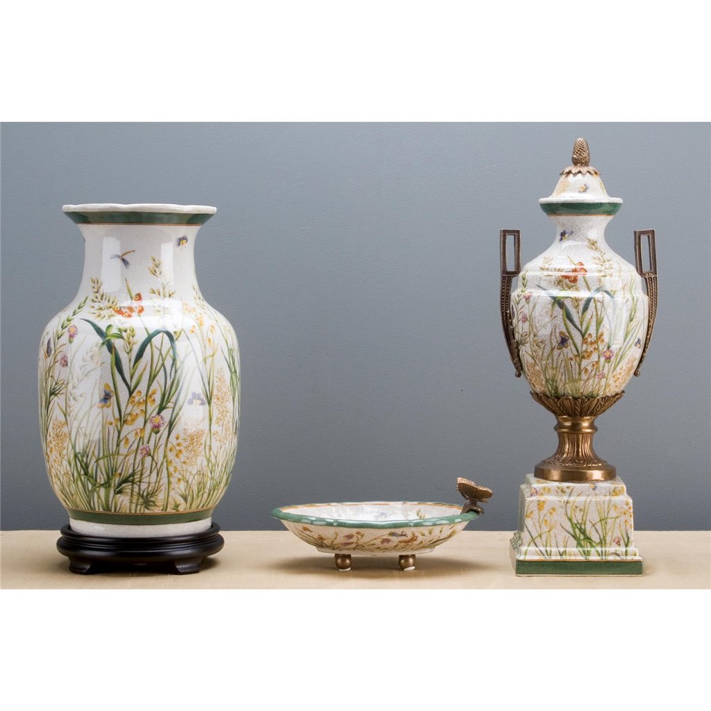 Danny's Fine Porcelain Home Decor Danny's Fine Porcelain 6L X 6W X 18H PORCELAIN JAR WITH BRONZE ORMOLU- WILD FIELD BUTTERFLY 14021
