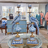 Danny's Fine Porcelain Home Decor Danny's Fine Porcelain 6L X 6W X 19H PORCELAIN PARROT CANDLE HOLDER WITH BRONZE ORMOLU- BLUE AND WHITE (LEFT) 14049