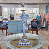 Danny's Fine Porcelain Home Decor Danny's Fine Porcelain 6L X 6W X 19H PORCELAIN PARROT CANDLE HOLDER WITH BRONZE ORMOLU- BLUE AND WHITE (RIGHT) 14050
