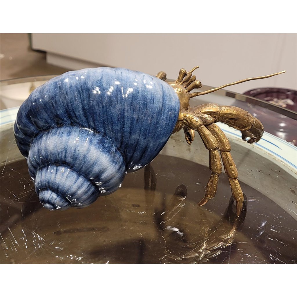 Danny's Fine Porcelain Home Decor Danny's Fine Porcelain 9L X 7W X 5H PORCELAIN / BRONZE CRAB IN SHELL- BLUE 14045