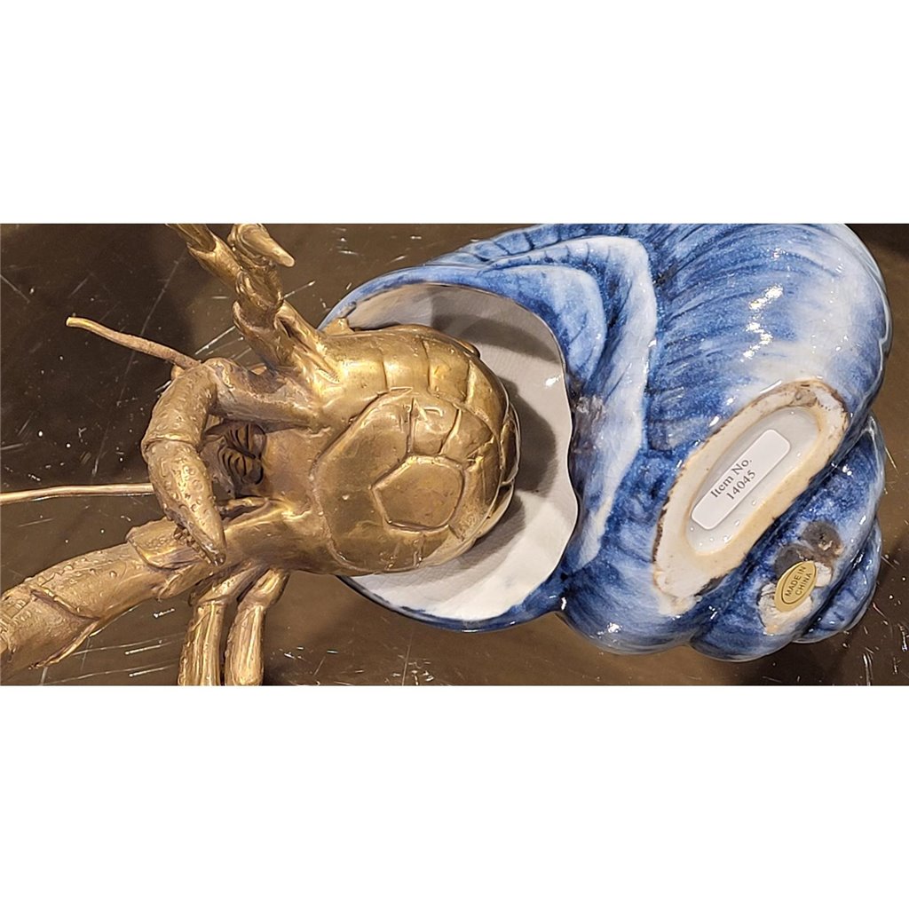 Danny's Fine Porcelain Home Decor Danny's Fine Porcelain 9L X 7W X 5H PORCELAIN / BRONZE CRAB IN SHELL- BLUE 14045