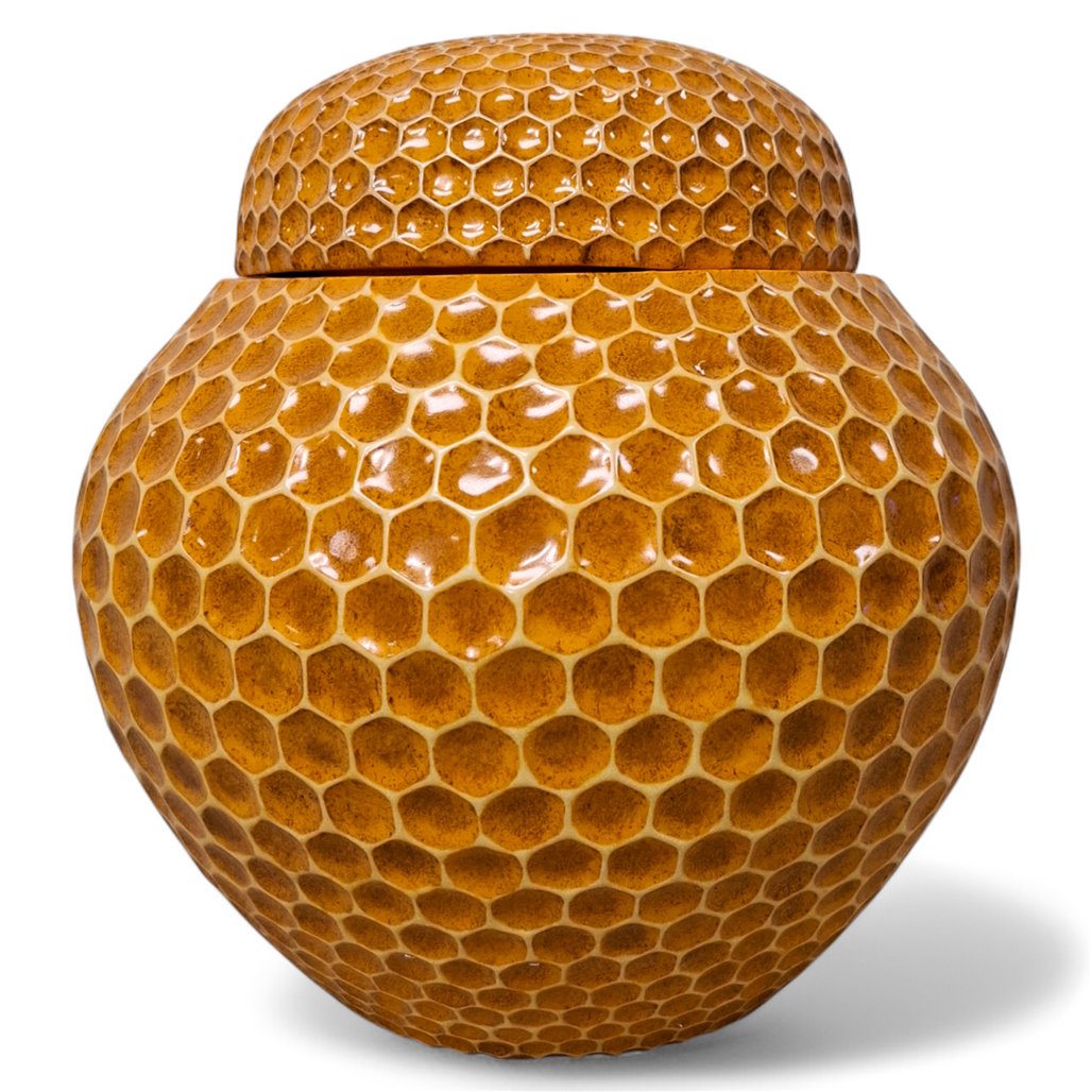 Danny's Fine Porcelain Home Decor Danny's Fine Porcelain amber Honeycomb Covered Jarthis Covered Jar Features - CLOSEOUT SAMPLE SALE