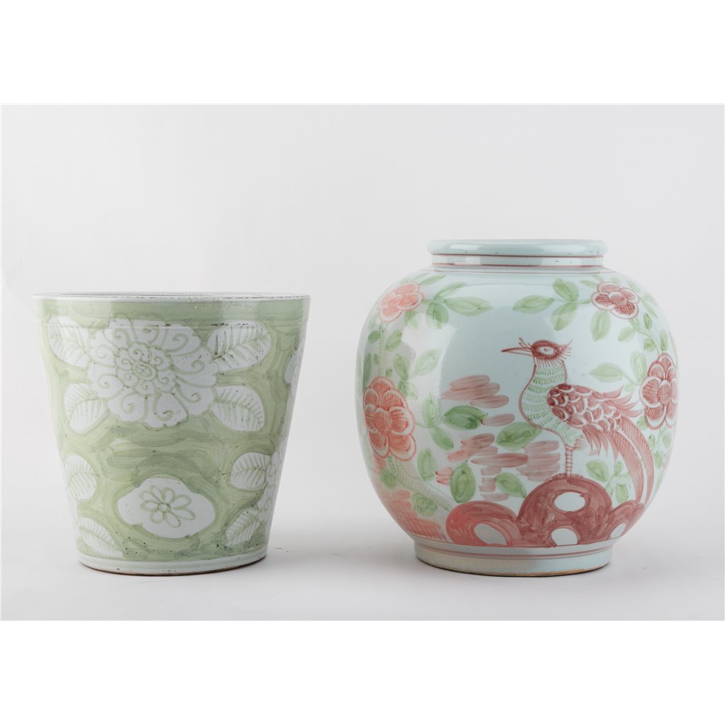Danny's Fine Porcelain Home Decor Danny's Fine Porcelain Antique Finish Pot-Green Big Flower