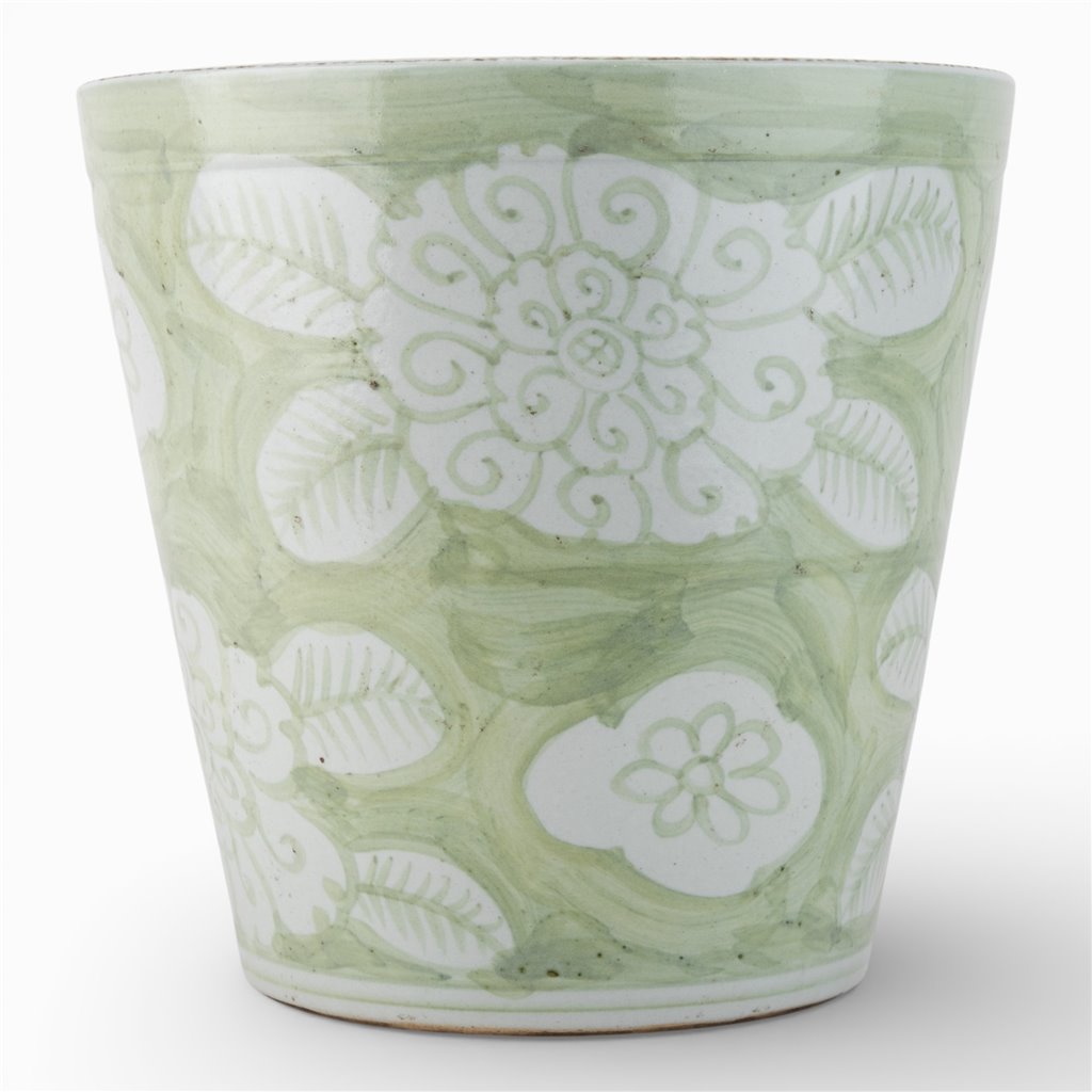 Danny's Fine Porcelain Home Decor Danny's Fine Porcelain Antique Finish Pot-Green Big Flower
