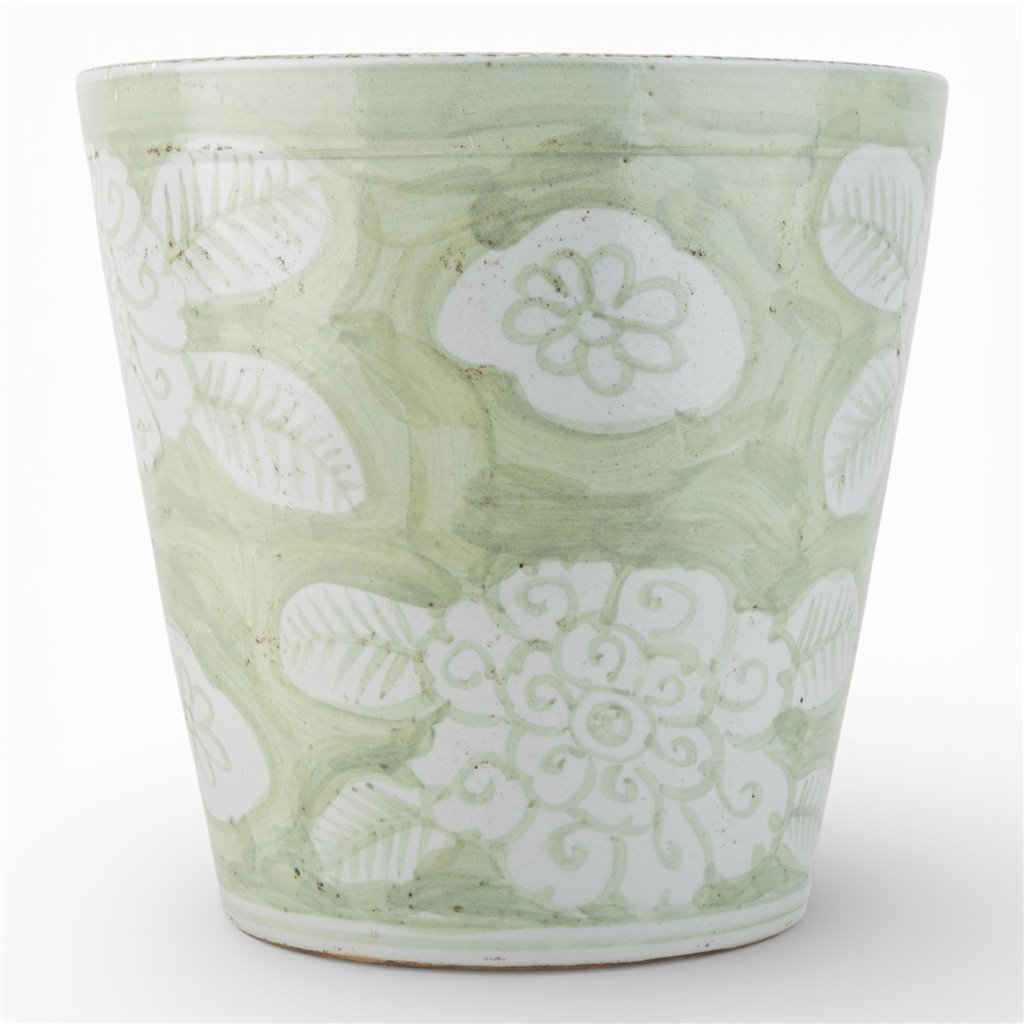 Danny's Fine Porcelain Home Decor Danny's Fine Porcelain Antique Finish Pot-Green Big Flower